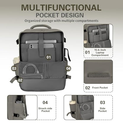 Carry On Backpack for Women & Men – Airline Approved Underseat Size, 15.6" Laptop Compartment, TSA-Friendly 180° Opening, Anti-Theft Business Travel Backpack with Trolley Sleeve (Dark Gray, Large) - color: Dark Gray, size: Large