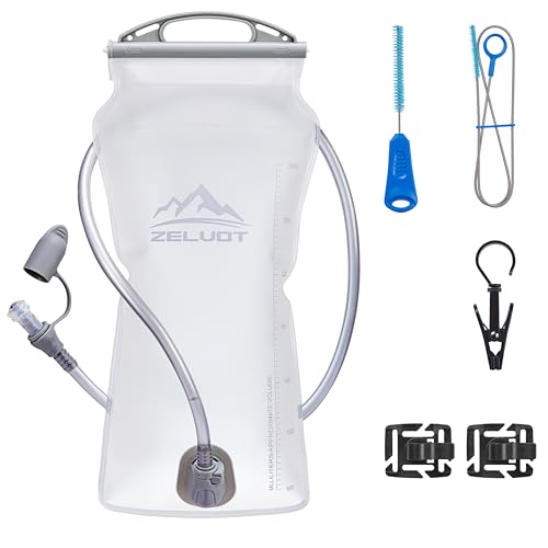 Zelvot 2L-3L Hydration Bladder Kit, 6 in 1 Water Bladder for Hiking Backpack, BPA Free Leakproof Water Storage Bladder with Cleaning Kit, Water Pouch Hydration Pack - size: 3L + Cleaning Kit