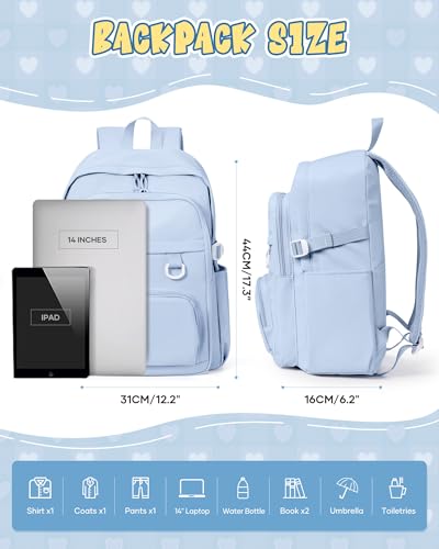 Lightweight Backpack for College & High School Backpack With Lots of Pockets Cute School Bag for Girls Boys, Large Capacity Bookbag for Women Men, Waterproof Teens Casual Daypack Backpack(Blue) - color: Milky Blue