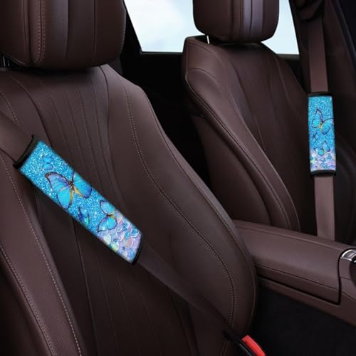 Dreaweet Blue Butterfly Seatbelt Covers for Women Seat Belt Cover Pad 2 Pack Seatbelt Cushion Shoulder Strap Pad for Bag Backpack - color: Blue Butterfly