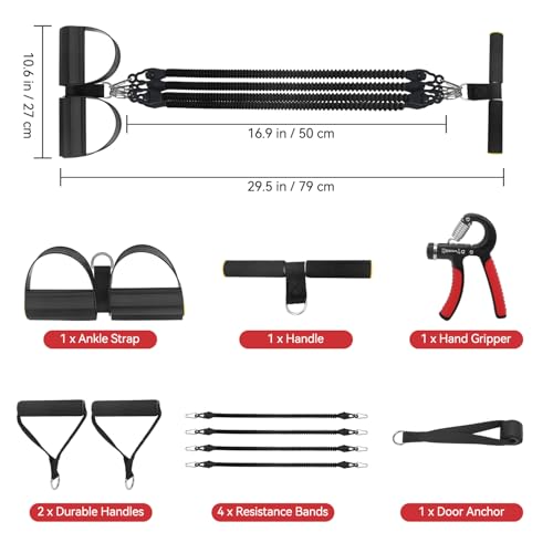 2026 Upgrade Foot Pedal Resistance Band, Adjustable 4-Tube Elastic Pull Rope Fitness Sit-up Exercise Equipment at Home Gym Arm Abs Workout Equipment Leg Stretching Equipment