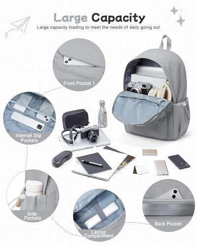 BJLFS Small Backpack for School Girls Kids Women, Grey Waterproof Bookbag Cute High School Back Pack for Men Teen Boys, Lightweight Travel College Backpack Mochilas Escolares para Daypack Rucksack - color: Light Grey