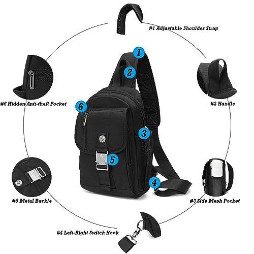 NICGID Sling Bag Chest Shoulder Backpack Crossbody Bags for Tablet Laptop Outdoor Hiking Men Women - color: Black-016