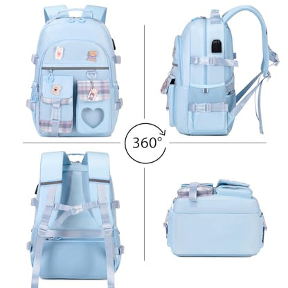 ACESAK Backpack for Girls - Bookbag Backpacks Schoolbag for Girls Kids Teen Women Casual Travel Daypacks - School Bag Elementary Middle School College Cute Backpack with Lunch Box (Blue) - color: Blue