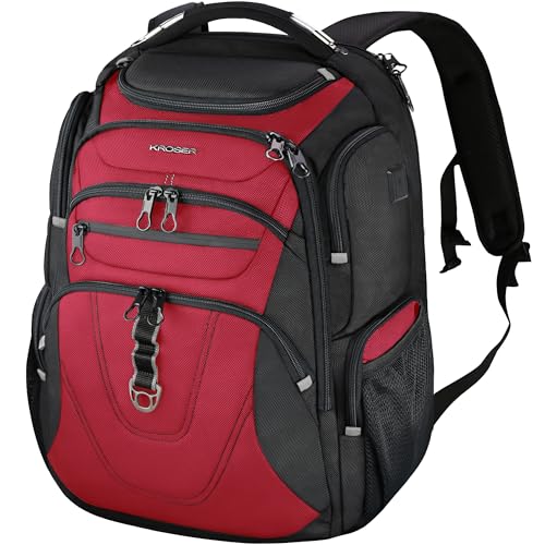 KROSER TSA Friendly Travel Laptop Backpack 18.4 inch XXXL Gaming Backpack Water-Repellent College Daypack Business Backpack with RFID Pockets & USB Port for Men/Women-Black/Red - color: Black/Red-18.4, size: 18.4 inch