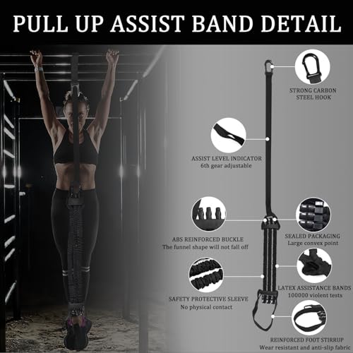 Pull Up Assistance Bands,Heavy Duty Resistance Band for Pull Up Bar,3 Heavy-Duty Adjustable Pull Up Bands Set for Enhanced Strength Training with Feet Rest