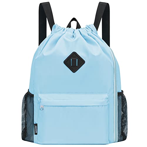 WANDF Drawstring Backpack Sports Gym Bag with Shoes Compartment, Water-Resistant String Backpack Cinch for Women Men(Large,Light blue) - color: A-large Light Blue, size: Large