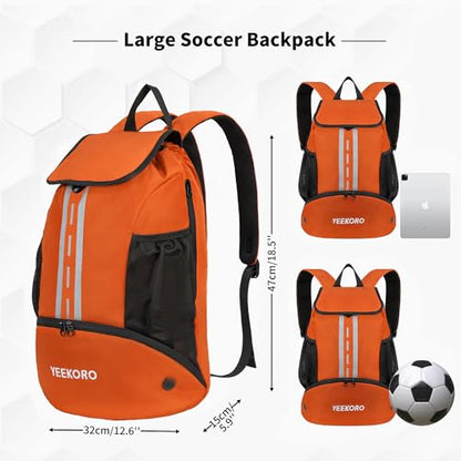 Soccer Backpack Multifunctional Sport Gym Bags with Dry-wet Separate & Shoe Compartment for Basketball Volleyball - color: Upgraded Orange