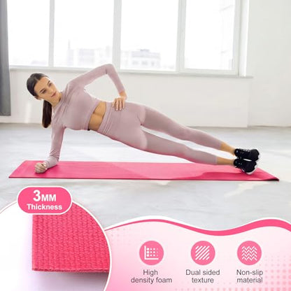 3 mm Thick Yoga Mat Bulk, Non Slip Exercise Workout Fitness Pad for Women Men, Gym Home Yoga Pilates, Easy to Clean, Sturdy PVC - color: Pink Series Color