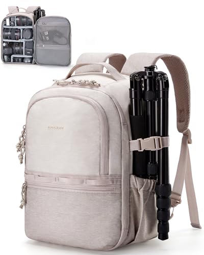 BAGSMART Camera Backpack, DSLR SLR Small Camera Bags for Photographers Compatible for Sony Canon Nikon, Shoulder Strap 2-in-1 Travel Backpack Fits 12.9" iPad, Beige - color: Beige