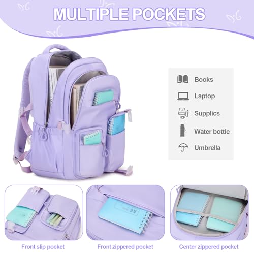 DIGOBAY 3PCS Girls Backpack for School, Kids Backpack for Girls with Lunch Bag Pencil Case, Kids Bookbag Teen Girl Backpacks for Elementary Middle High College School (Purple) - color: Purple
