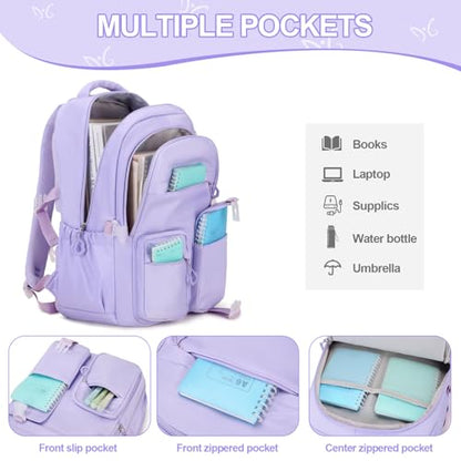 DIGOBAY 3PCS Girls Backpack for School, Kids Backpack for Girls with Lunch Bag Pencil Case, Kids Bookbag Teen Girl Backpacks for Elementary Middle High College School (Purple) - color: Purple