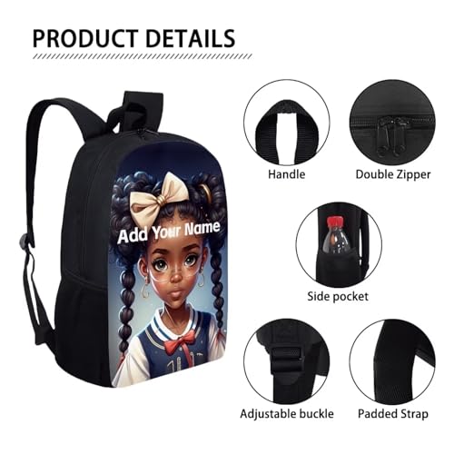 Custom Name Backpack for Kids 8-12/5-7 Afro Black Bookbag for Girls Elementary/Kindergarten School Bag Personalized Book Bag Children Back to School - color: African Black Girl-18