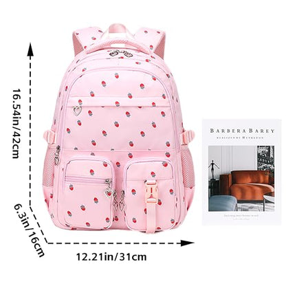 Girls Backpack Lightweight Bookbags for High School Laptop Backpack For College Women Big Student Daypack Casual (Strawberry-Pink) - color: Strawberry-pink