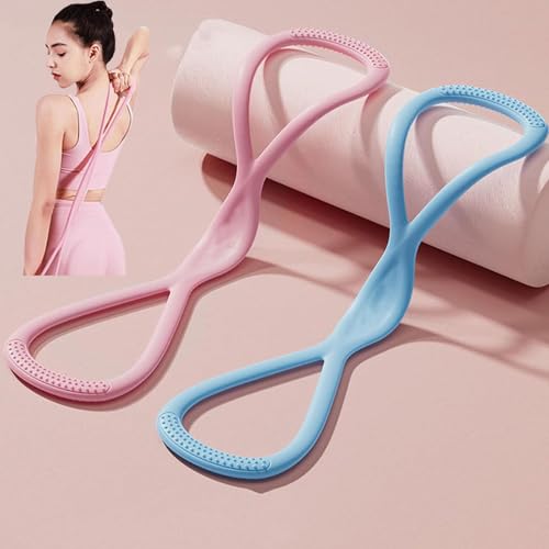 Resistance Bands with Handles,Figure 8 Resistance Band Elastic Fitness Bands Exercise Band for Home Yoga Gym Workout - color: Pink-15LB+Blue-25LB