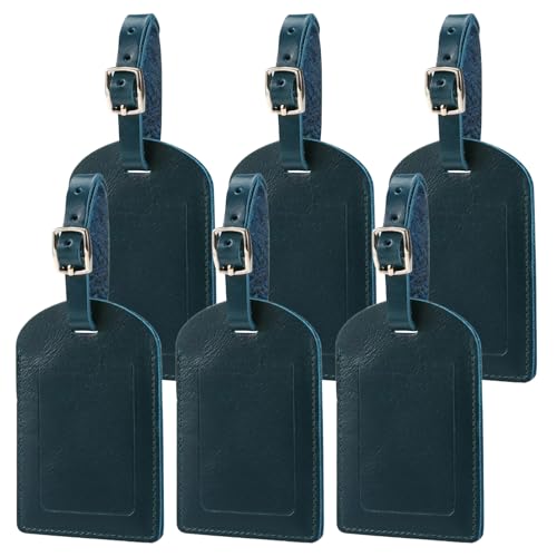 Ringsun Genuine Leather Luggage Tag for Suitcases ID Tags Bag Tags for Luggage (6 Pack, Blue) - color: 6 Pack-blue