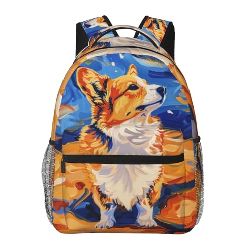 Corgi Dog Backpack with Cushioned Straps for Laptop Tablet,11.4×5.9×15.7in,Abstract Puppy Oil Painting Style Back Pack for Travel School,Multi-Pocket Storage Bookbag,Ideal Gifts for Students - color: Corgi