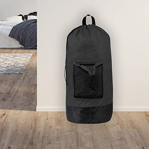 Laundry Bag Backpack with Shoulder Straps and Mesh Pocket Laundry Backpack Large Portable Laundry Hamper for College Laundromat Apartment with Drawstring Closure, Adjustable Back Straps (Black) - color: Charcoal Black