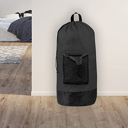 Laundry Bag Backpack with Shoulder Straps and Mesh Pocket Laundry Backpack Large Portable Laundry Hamper for College Laundromat Apartment with Drawstring Closure, Adjustable Back Straps (Black) - color: Charcoal Black