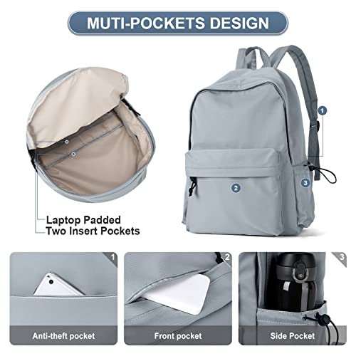 Blue School Backpack for Girls Water Resistant High School Book Bag Simple Backpack for Teens Boys Girls, Lightweight Middle School Back Pack Daypack - color: Grey Blue
