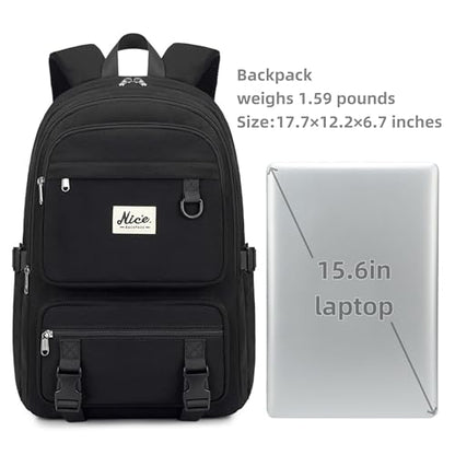 Laptop Backpack for Women College High Schoolbag Big Students Bookbags Large Multi pocket Travel Daypack Casual (Black) - color: Black