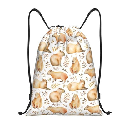 Gianlaima Capybara Leaves Watercolor Funny Drawstring Bags Backpack Bag Sport Gym Sack String Bag Yoga Dance Travel Bag For Men Women - color: Black43