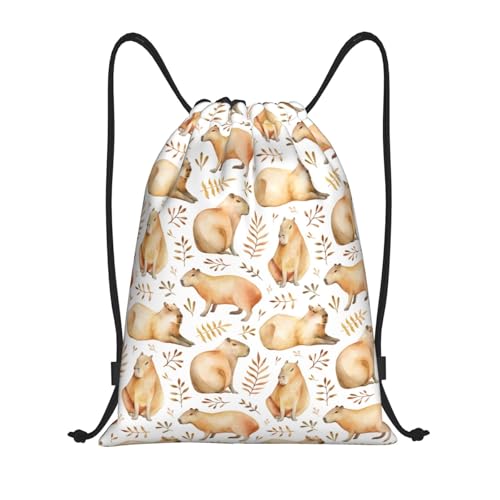 Gianlaima Capybara Leaves Watercolor Funny Drawstring Bags Backpack Bag Sport Gym Sack String Bag Yoga Dance Travel Bag For Men Women - color: Black43