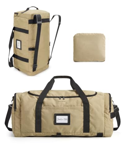 BAGSAMRT 85L Foldable Duffle Bag for Travel, Large Travel Duffel Bag for Men, 4 in 1 Travel Backpack, Carry on Weekender Bag, Light Brown - color: Light Brown, size: 85L