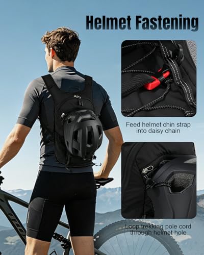 Small Hiking Backpack with 3D Sponge Backpanel for Men Women, 15L Waterproof Lightweight Cycling Backpack with Chest Strap & Helmet Buckle & Hanging Loop for MTB Biking Jogging, Black - color: Black
