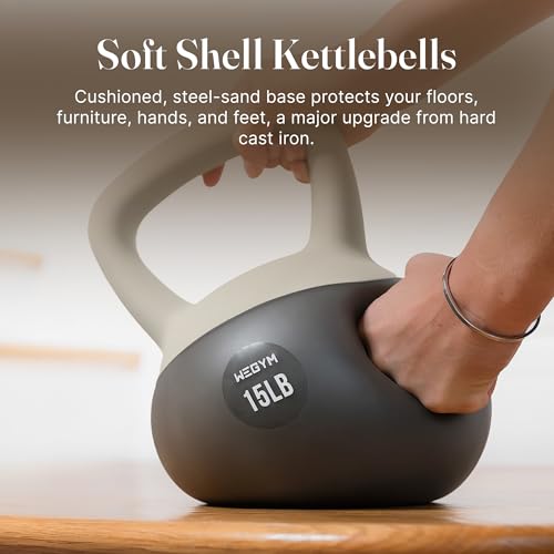 WeGym Soft Kettlebells with Cushioned Impact-Resistant Base and Anti-Slip, Wide-Grip Handle for Home Workouts, Weightlifting, and Full Body Strength Training - color: Sandstone-3 PCS, style: 10+15+20LB