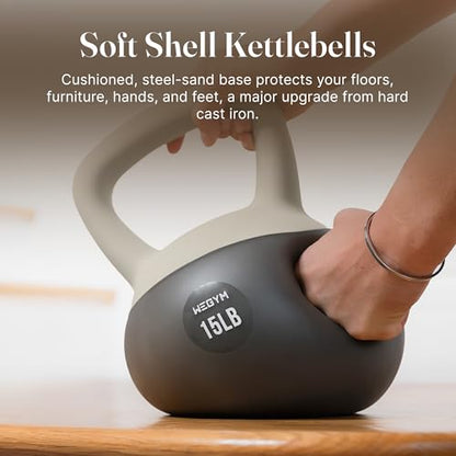 WeGym Soft Kettlebells with Cushioned Impact-Resistant Base and Anti-Slip, Wide-Grip Handle for Home Workouts, Weightlifting, and Full Body Strength Training - color: Sandstone-3 PCS, style: 10+15+20LB