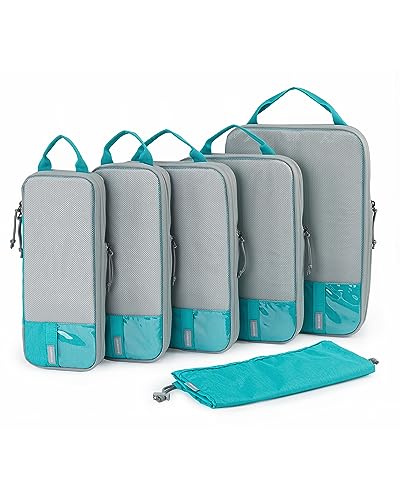 BAGSMART 6 Set /4 Set/2 Set Compression Packing Cubes for Travel, Lightweight Luggage Organizer Bags, Durable Space Saver Bags Travel Essentials - color: Cyan, size: Set of 6