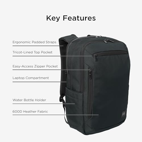 TravisMathew Duration Backpack with Laptop Sleeve, Black | Water-Resistant, For Work, Travel, Hiking, School - color: Black