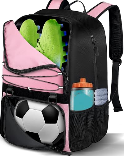 LOINTET Youth Soccer Bag, Soccer Backpack with Ball Compartment, Sports Equipment Training Bags Fits Basketball Football Volleyball and Accessories, Black - color: Pink