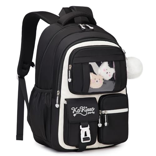 PIG PIG GIRL Kids Backpack for Girls - School Bags for Middle School Students - Book Bag for Elementary Primary - Kawaii Ita Backpack - Black and Beige - color: Black and Beige