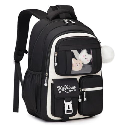 PIG PIG GIRL Kids Backpack for Girls - School Bags for Middle School Students - Book Bag for Elementary Primary - Kawaii Ita Backpack - Black and Beige - color: Black and Beige