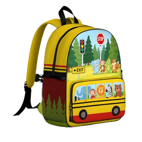 Toddler Backpack for Kids 4-6 – Jungle Safari Animal Kids Backpack, Wild Preschool Kindergarten Daycare Bag with Padded Straps & Chest Clip, Small Backpack for Kids Travel & Outdoor Fun - color: Cute Jungle Drive-through Animal Tour
