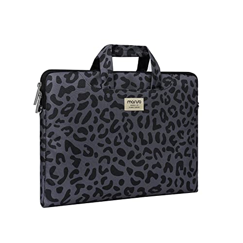 MOSISO Laptop Shoulder Bag, 15.6 inch Computer Bags Compatible with MacBook Air 15 inch M4 M3 M2/Pro 16 M4 M3 M2 M1 2025-2019, 15-15.6 inch Notebook, Leopard Grain Briefcase Sleeve with Belt - size: 16 inch