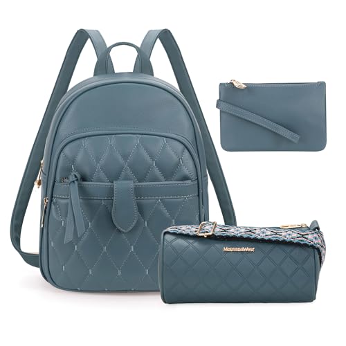 Montana West 3Pcs Anti Theft Backpack Purse for Women Small Quilted Backpack Set - color: Z-3pcs Jean