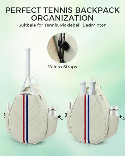 Tennis Bag, Water Resistant Tennis Backpack for Women Men, Quilted Crossbody Sling Design for Tennis, Pickleball, Badminton Rackets - color: Beige