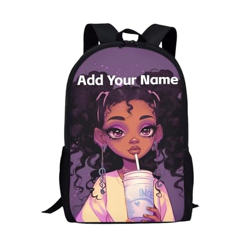Afro Black Backpack School Kids Girls Name Custom Kids Bookbag Ages 4-6/3-5 Magic Personalized Book Bag for Student School Bag Elementary/Kindergarten - color: African Black Girl-2