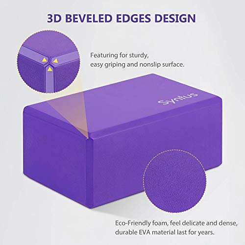 Syntus Yoga Block and Yoga Strap Set, Soft Non-Slip Yoga Blocks 9×6×4 inches, 8FT Metal D-Ring Strap for Yoga, General Fitness, Pilates, Stretching and Toning - color: Purple