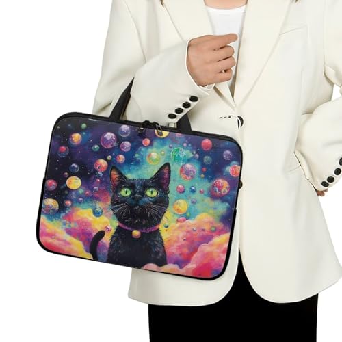 Mumeson Black Cat Laptop Sleeve Bag with Pocket Water Resistant Portable Traveling Carrying Laptop Bag Handbag Shockproof Laptop Case Briefcase - color: Black Cat, size: 15 Inch
