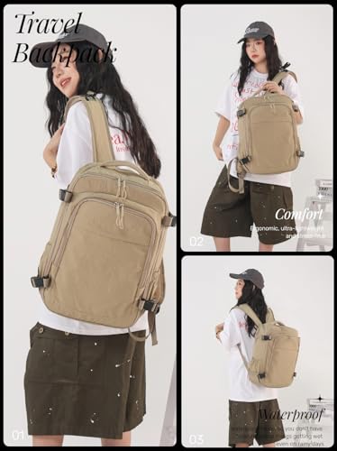 Travel Backpack For Women Men,Airline Approved Carry on Backpack,Casual Daypack for Business Travel Essentials (Khaki) - color: Khaki