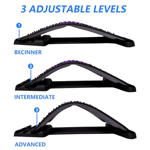 Back Stretcher with Lumbar Support for Back Pain Relief - Dual-Sided 3-Level Adjustable Spinal Decompression lumbar board (Purple) - color: Purple