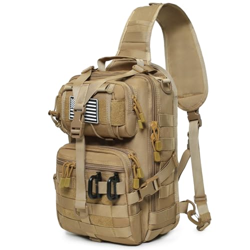 Tactical Sling Bag Backpack Military Rover Shoulder Sling Pack EDC Molle Assault Range Bag Crossbody Chest Pack (Coyote) - color: Coyote