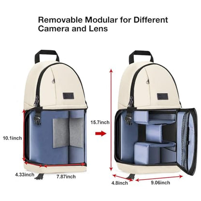 MOSISO Camera Sling Bag, DSLR/SLR/Mirrorless Camera Case Shockproof Photography Camera Backpack with Tripod Holder & Removable Modular Inserts Compatible with Canon/Nikon/Sony/Fuji, Beige - color: Beige