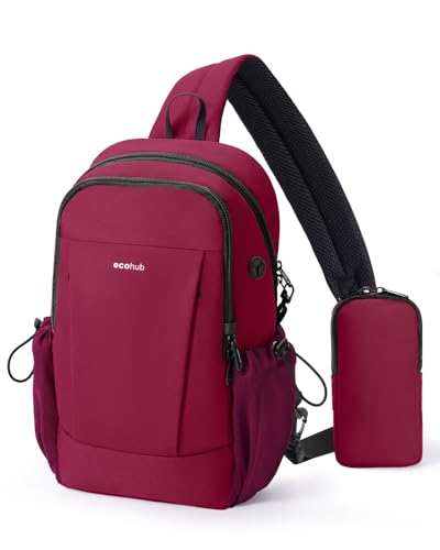 ECOHUB Anti-Theft Crossbody Bag Men Women, RFID Blocking Lightweight Sling Backpack Eco-Friendly with 9 Pockets Sturdy SBS Zippers Water Resistant for Travel Work Hiking Outdoor, Red - color: Red, size: Medium