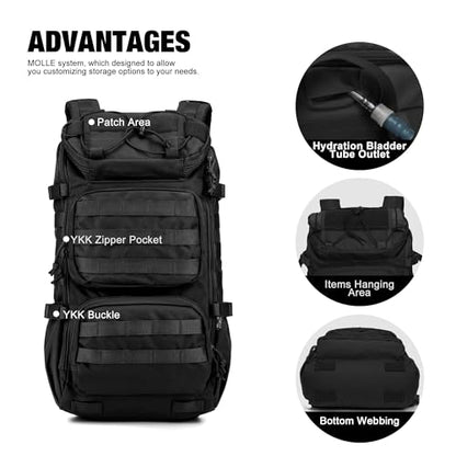 Mardingtop Tactical Backpacks Molle Hiking daypacks for Motorcycle Camping Hiking Military Traveling,25L Backpack - color: Black