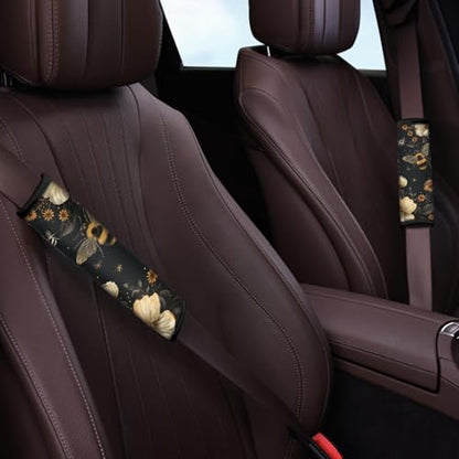 Forchrinse Bee Flower Car Seat Belt Cover Pads for Women Men Soft Seatbelt Shoulder Pads 2 Pack, Safety Belt Strap Pad Protector - color: Bee Flower Print